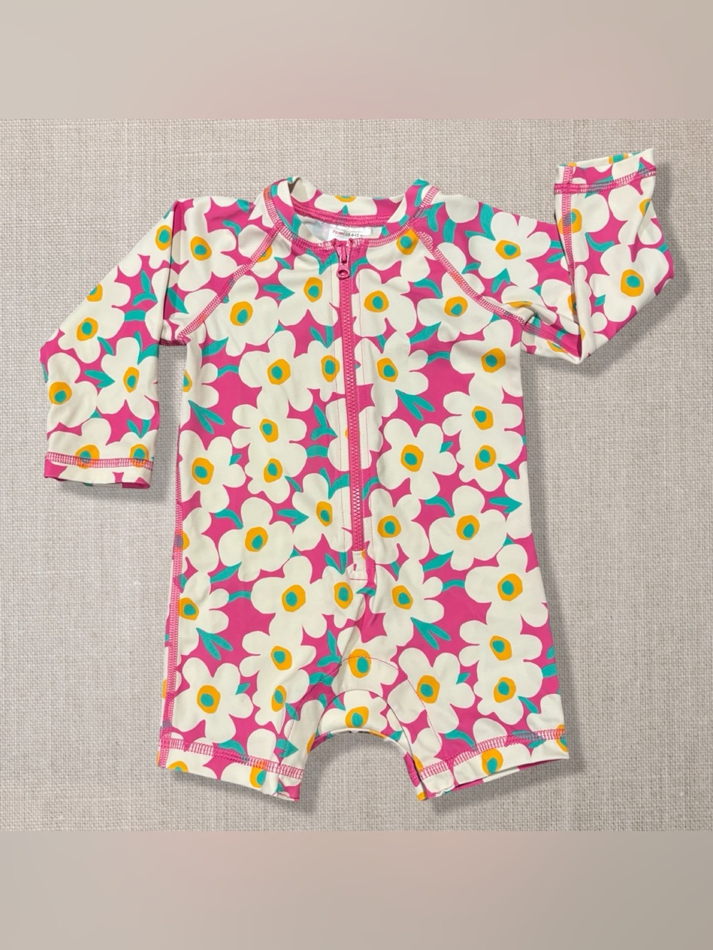 Hanna Andersson Baby Rash Guard Swimsuit 6-12M Bold Poppy Floral UPF 50+